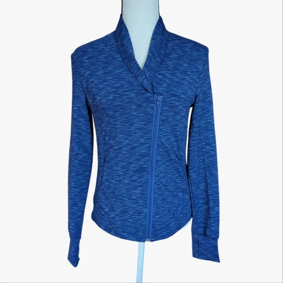 Blue Space Dye Asymmetrical Zipper Athletic Activewear Jacket LARGE Blue - Picture 1 of 13